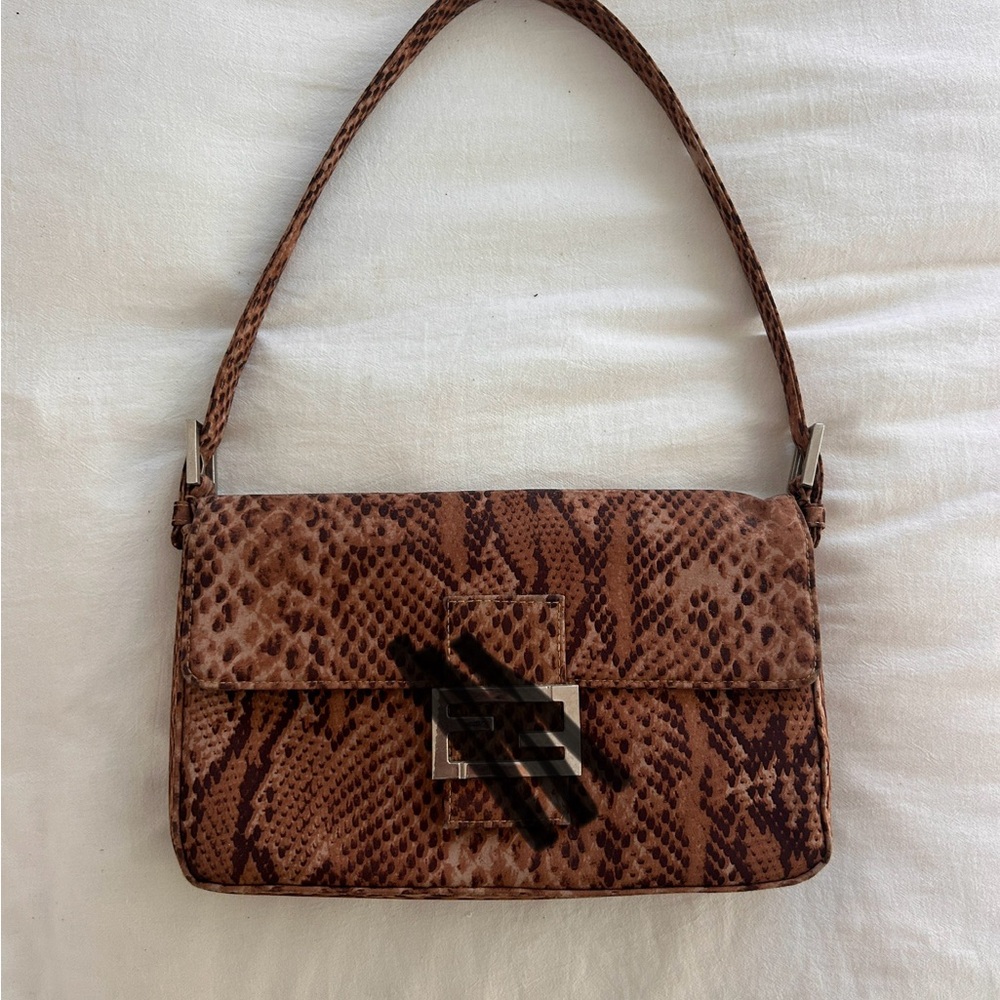 Brown Snake Print Shoulder Bag